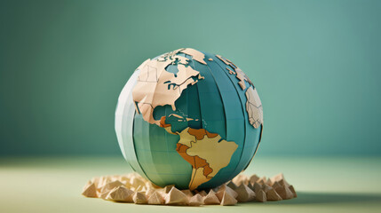 Paper Craft,  Globe with solar panels integrated into its surface,  harnessing the suns energy for a sustainable future