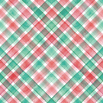 Watercolor stripe plaid seamless pattern. Christmas striped background.