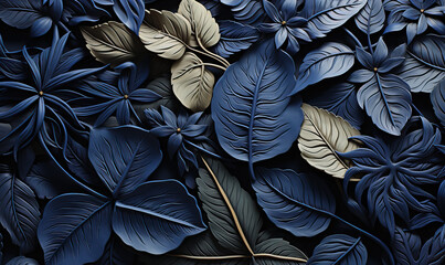 Abstract background of skeletonized leaves of different plants.