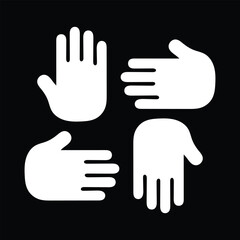 Obraz premium White silhouette of hand with showing in various directions set of hand cursor pictograms isolated on black background.