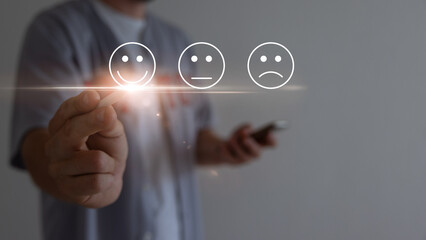 Customer service satisfaction survey concept, business people or customers express their...