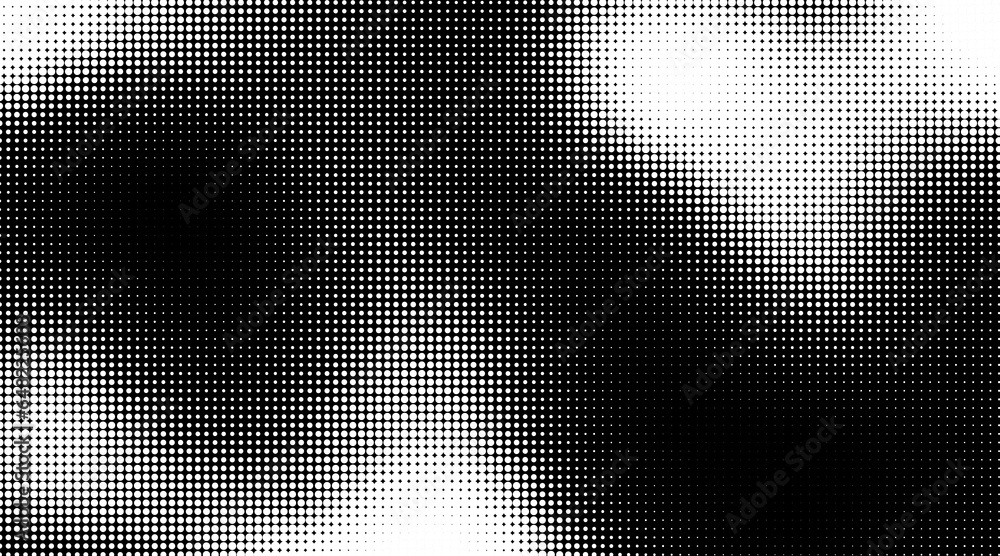 Poster Monochrome gradient halftone dots background. Vector illustration. Abstract grunge dots on white background