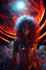 Fototapeta premium Cosmic Woman with Planetary Background