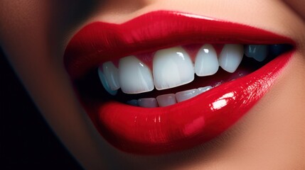 Close up of red lips and white teeth