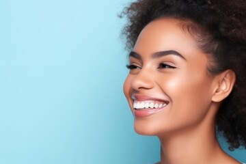 Portrait of Young Biracial Model Woman Smiling, Clean Teeth - Dental Ad