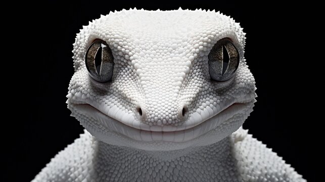 Portrait of a White Gecko on Black Background