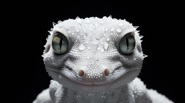 Portrait of a White Gecko on Black Background