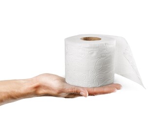 Human hand hold soft white toilet paper