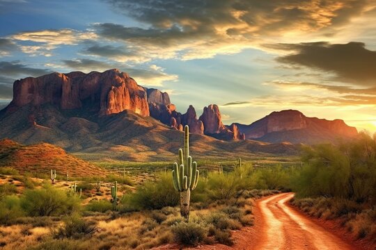 Scenic landscape of Tucson foothills, Arizona, USA. Generative AI