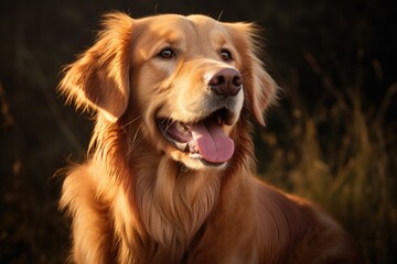 Portrait of beautiful golden retriever dog outdoor in field