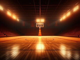 Basketball sport arena. Interior view to wooden floor of basketball court.  basketball hoops side view. sport background , Generative Ai  - obrazy, fototapety, plakaty