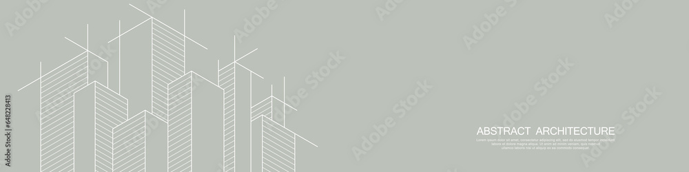 Poster panoramic view of architectural drawing with building construction for banner or website header temp