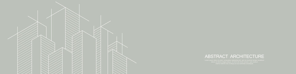 Panoramic view of architectural drawing with building construction for banner or website header template