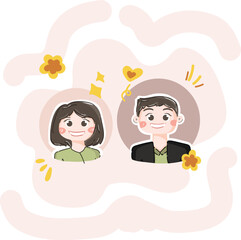 Couple Bride and Groom Married Illustration Vectors Wedding Cute