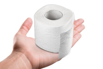 Human hand hold soft white toilet paper