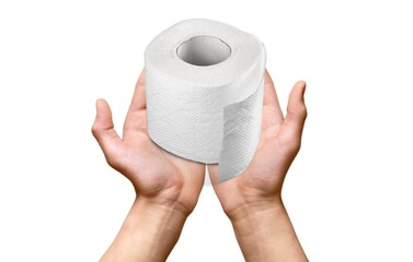 Human hand hold soft white toilet paper