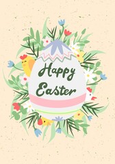 Happy Easter greeting card in a flat style