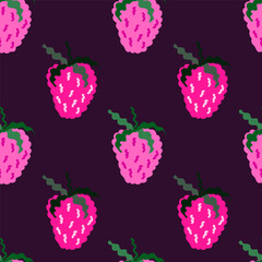 Cute strawberries seamless pattern. Doodle strawberry endless background. Hand drawn fruits wallpaper