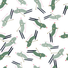 Naklejka premium Skiers on the slope. Winter sports seamless pattern.