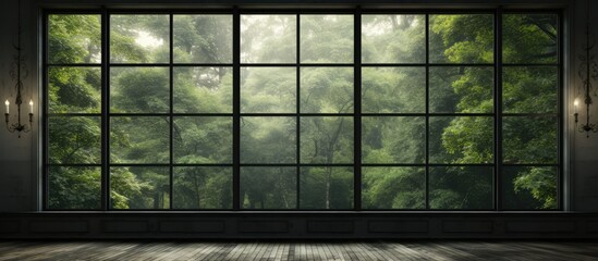 The dark framed room s glass window