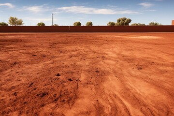 red dirt playing surface. Generative AI - obrazy, fototapety, plakaty