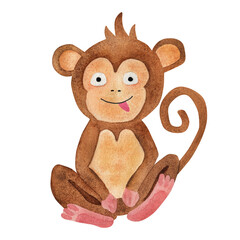 Cute monkey. Children's illustration. Watercolor illustration in cartoon style.