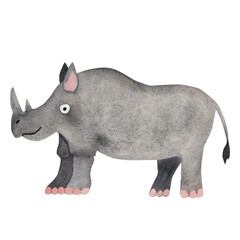 Obraz premium Cute rhinoceros. Children's illustration. Watercolor illustration in cartoon style.
