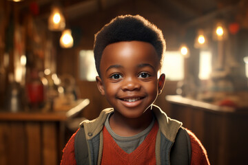 African child, African-American baby, Afro-American smiles as he looks at the camera. happy childhood, chherful, beautiful and pretty boy or girl. race, lifestyle.