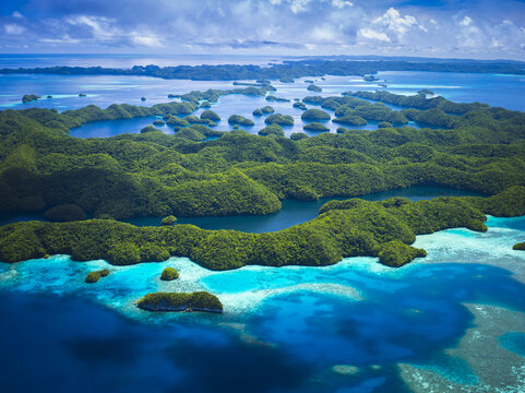 Aerial View Of World Heritage Listed Palau Islands; Micronesia