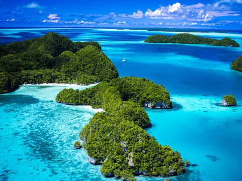 Aerial View Of World Heritage Listed Palau Islands; Micronesia