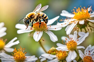 bee on daisy 4k HD quality photo. 