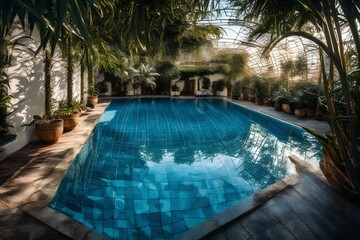swimming pool in hotel 4k HD quality photo. 