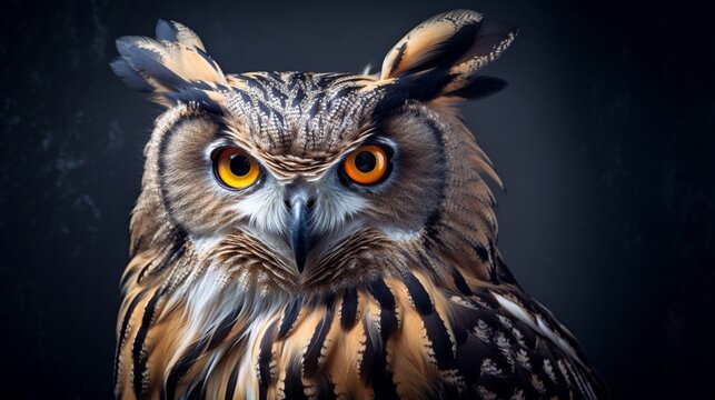 an image of an eagle owl with its feathers softly illuminated
