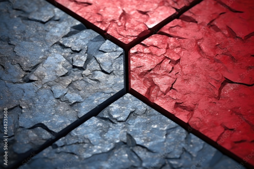 Poster a close up of a red and blue tiled floor. generative ai image.