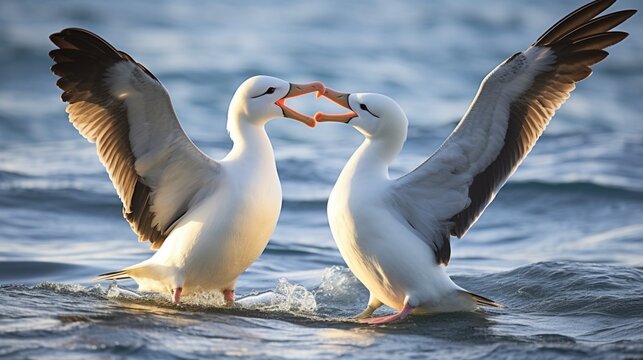 an image of an elegant black-browed albatross in a courtship dance
