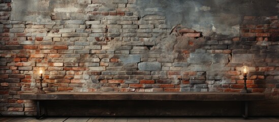 Vintage background in an aged room with brick wall