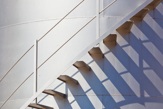 Staircase On The Side Of An Industrial Metal Storage Tank; Fuente El Fresno, Ciudad Real Province, Spain