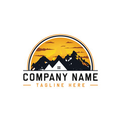 Evening time mountain logo design