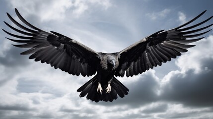 an image of a black vulture soaring gracefully in the sky