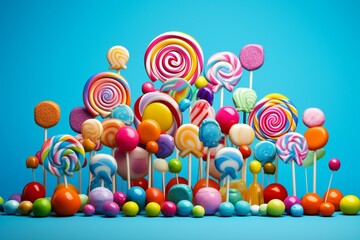 Assortment of colorful candies and lollipops for children. Generative AI