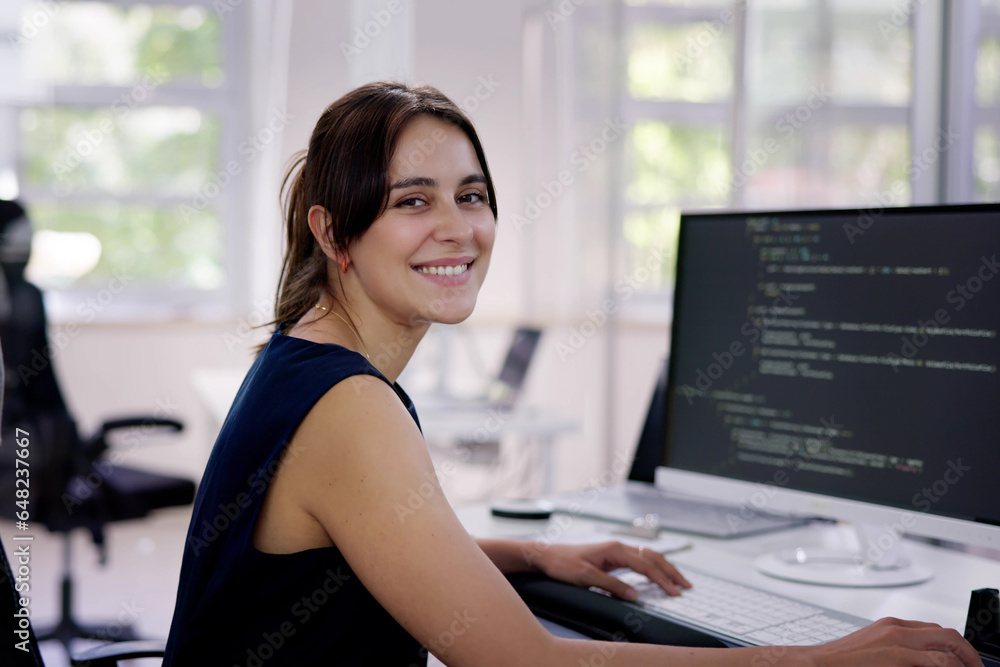 Wall mural software programmer or coder woman