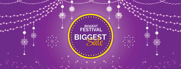 Happy Diwali biggest sale purple background with light decoration social media story post or poster and banner design vector file