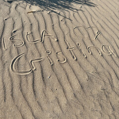 Lettering in the sand, Isla Cristina, Costa de la Luz