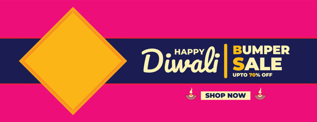 Happy Diwali bumper sale banner or poster with flat lamp decoration light effect vector file