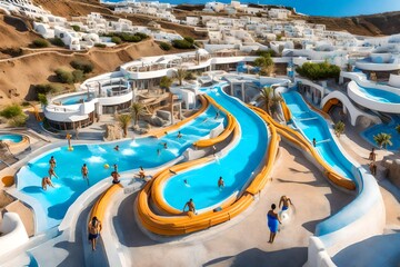 Amazing Greece pool at the beach generated by AI technology