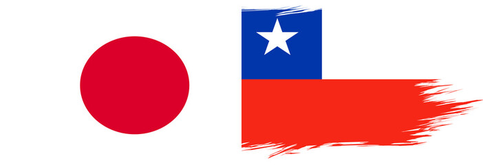 Japan and Chile flags In brushstroke style