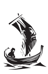 Woodcut Style Sail Boat Wizard
