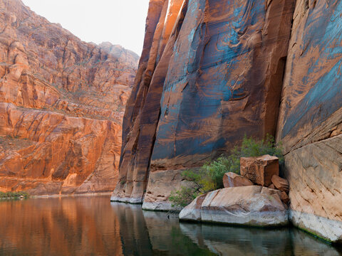 Steep Rock Cliffs Along The Shoreline Of Colorado River; Arizona, United States of America