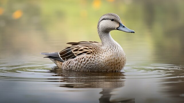 an image of a gadwall duck floating gracefully on a calm lake
