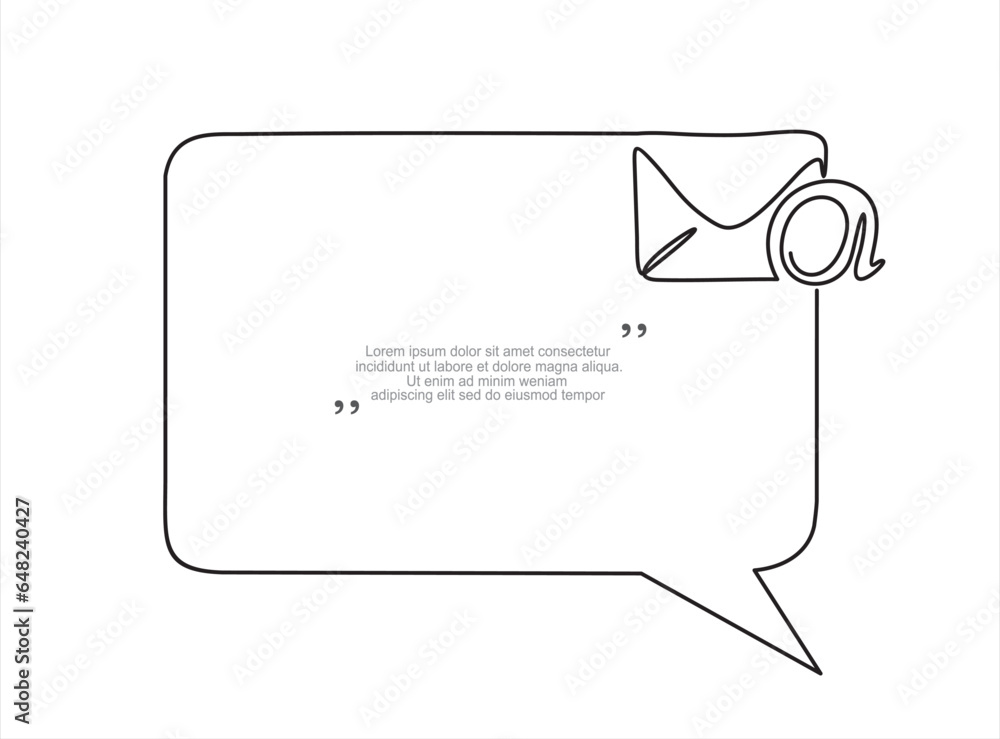 Aufkleber continuous one line drawing of email message and speech bubble. trendy line art vector on a white ba